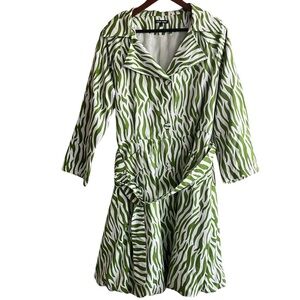 Samuel Dong Green Zebra Print Bubble Hem Trench Coat Dress Size L
